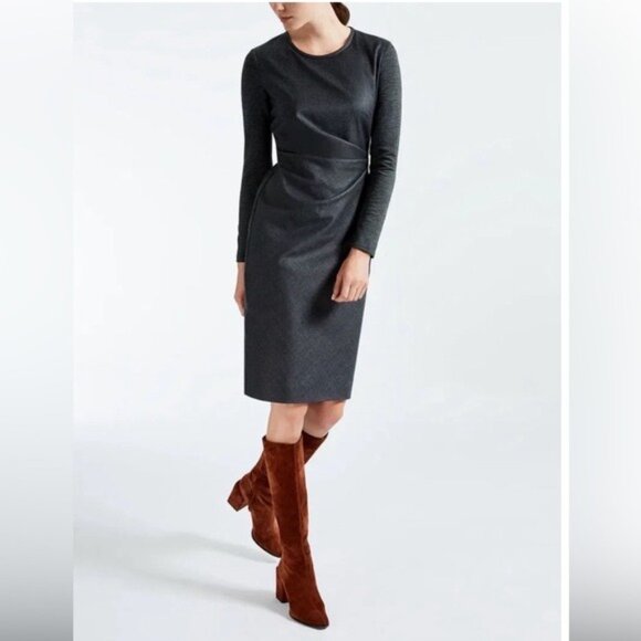 Max Mara Virgin Wool Midi Dress Gray Draped Italy Size 8 Quiet Luxury - Picture 12 of 15